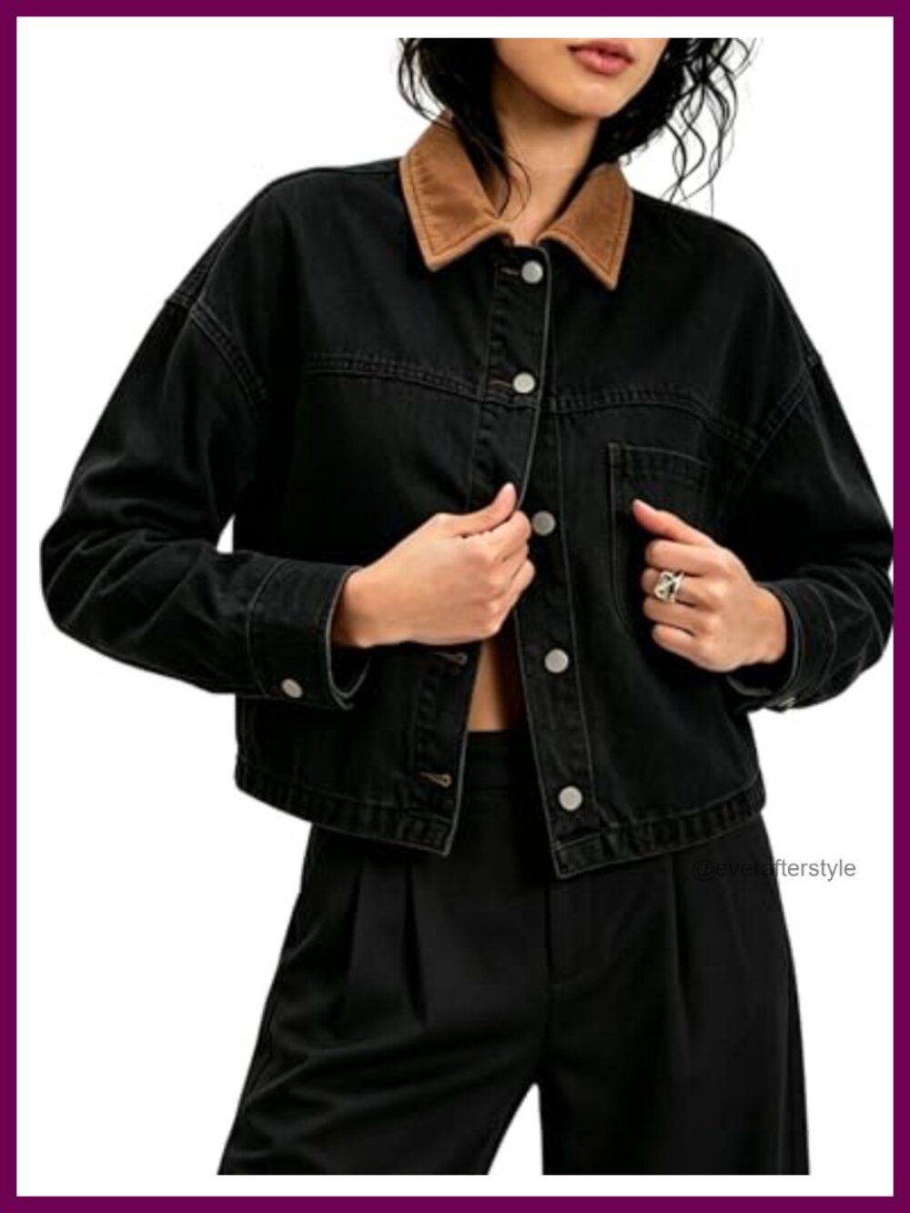 Cropped Oversized Denim Jacket Color Block Patchwork Cowgirl Trucker Coat Cotton